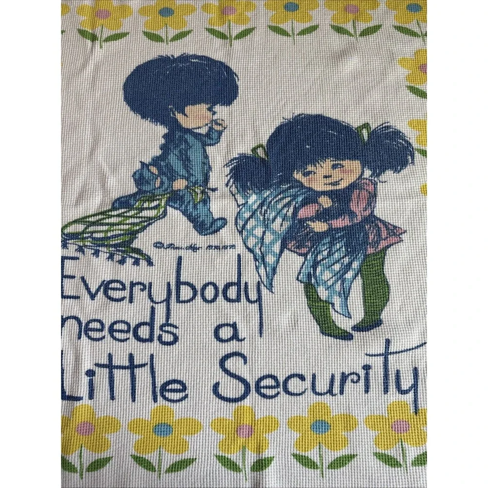 Thermal 1973 Waffle Baby Blanket Everybody Needs A Little Security Satin Trim